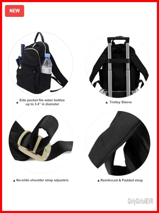 Water-Resistant Nylon Backpack Purse with Gold Hardware, Daypack for Women
